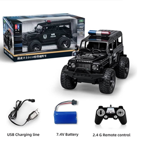 ماشین کنترلی شارژی جیپ پلیس مشکی Remote Control LAND ROVER DEFENDER POLICE JEEP 2.4G -اسباب بازی